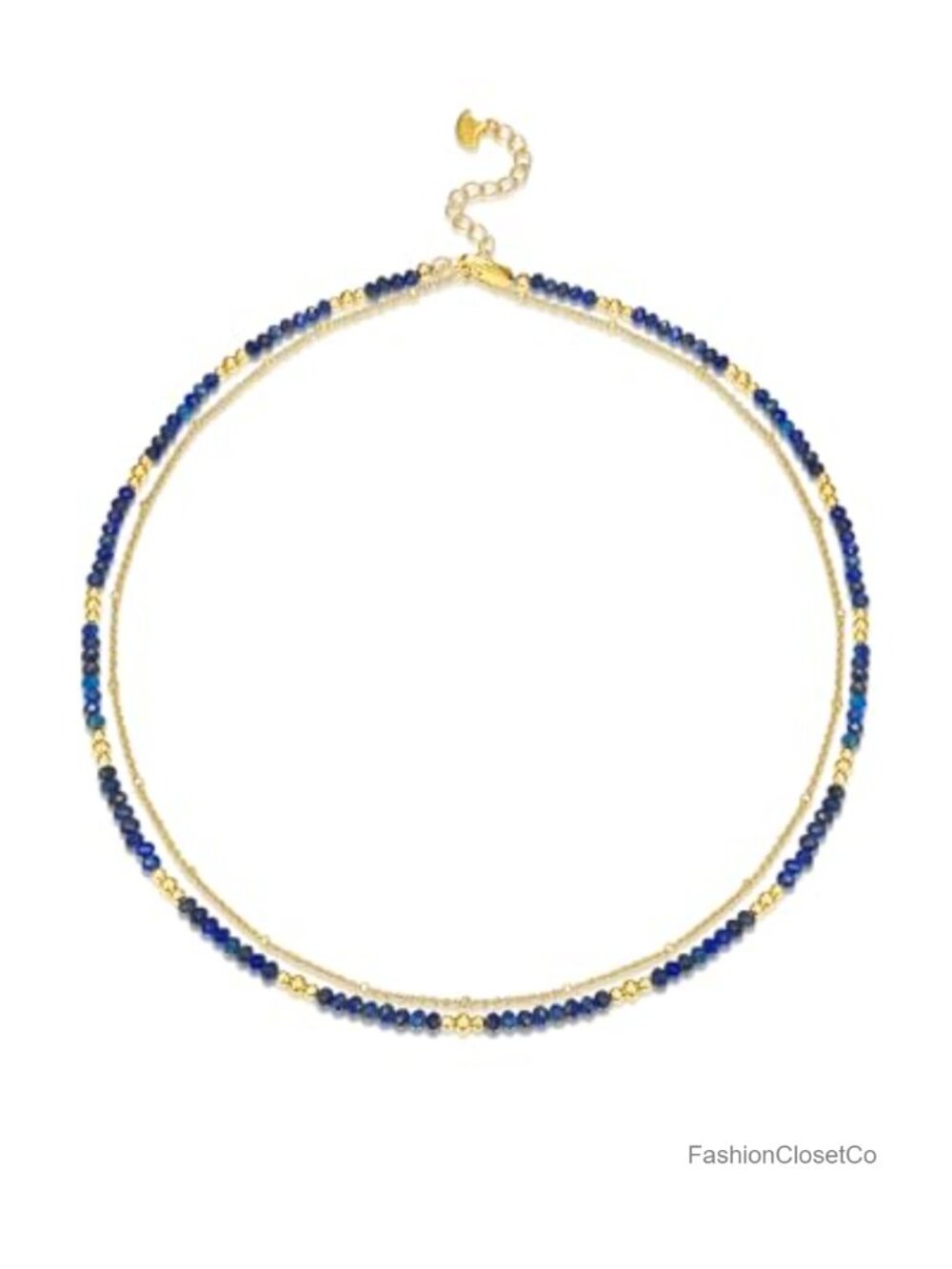 Lapis Lazuli Beaded Layered Necklace, 18K Gold Plated Dainty Choker